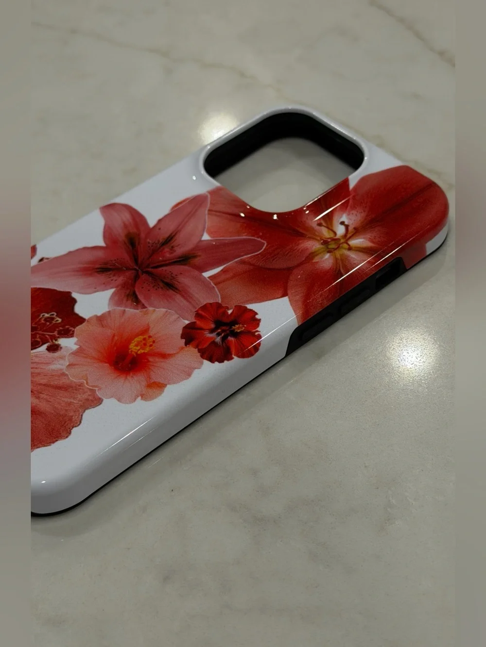 iPhone 14 Pro Floral Case Red Lily Hibiscus Flower Protective Phone Cover